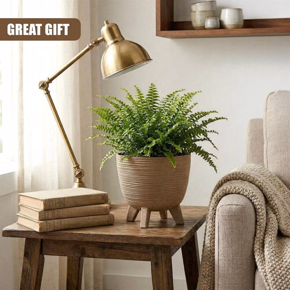 EONLION Brown Ceramic Round Plant Pot with Legs for Tabletop, Diameter: 23.6 cm – 3