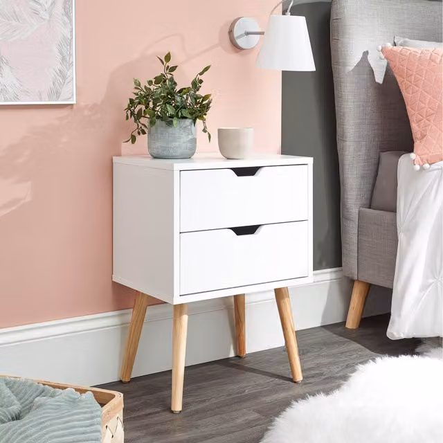 GFW Nyborg 2 Drawer Bedside Table in White – 1