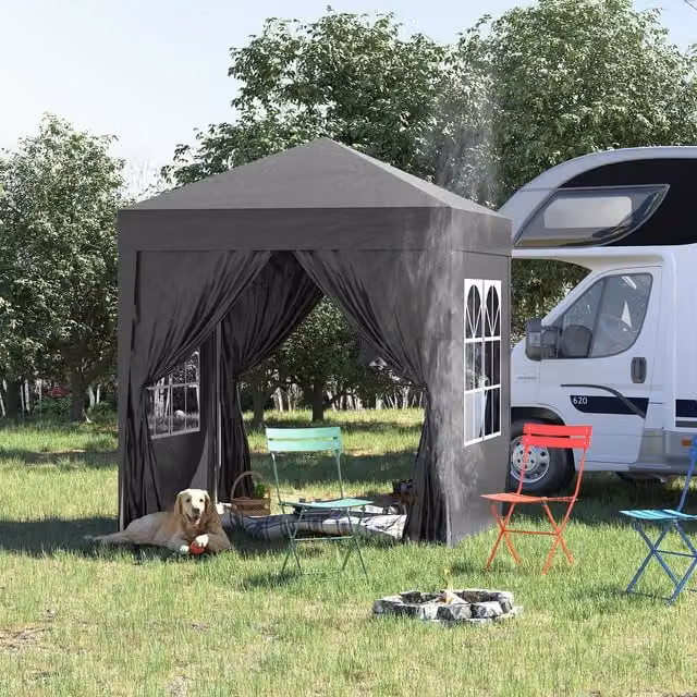 OUTSUNNY Pop Up Gazebo Party Tent Canopy Marquee in Black, W: 200 cm x D: 200 cm x H: 240 cm – 1
