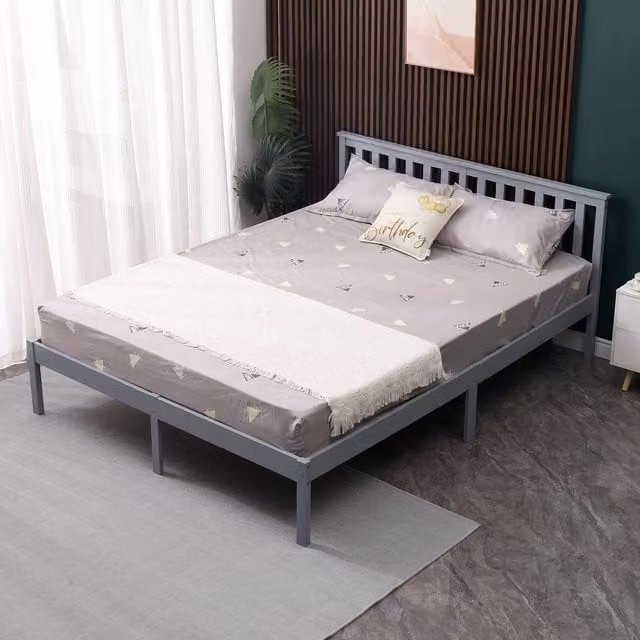 WestWood Classic Solid Wood Bed in Grey, Double, W: 140 cm x D: 200 cm