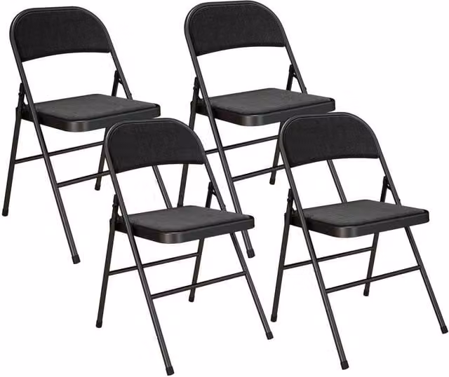 PAWNORA 4 Pack Black Linen-Look Padded Folding Chairs