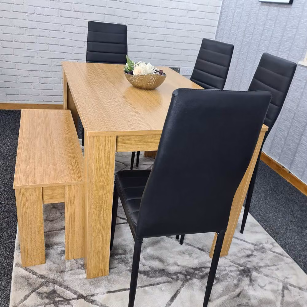 KOSY KOALA 6 Seater Modern Dining Table Set with 4 Chairs and Bench in Brown and Black – 4