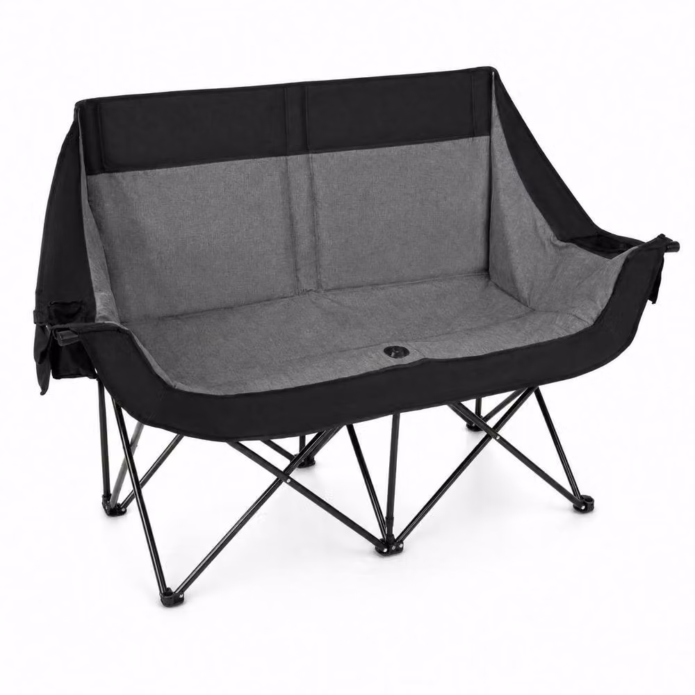 Costway Heated Double Camping Chair Oversized Padded Loveseat in Black – 5