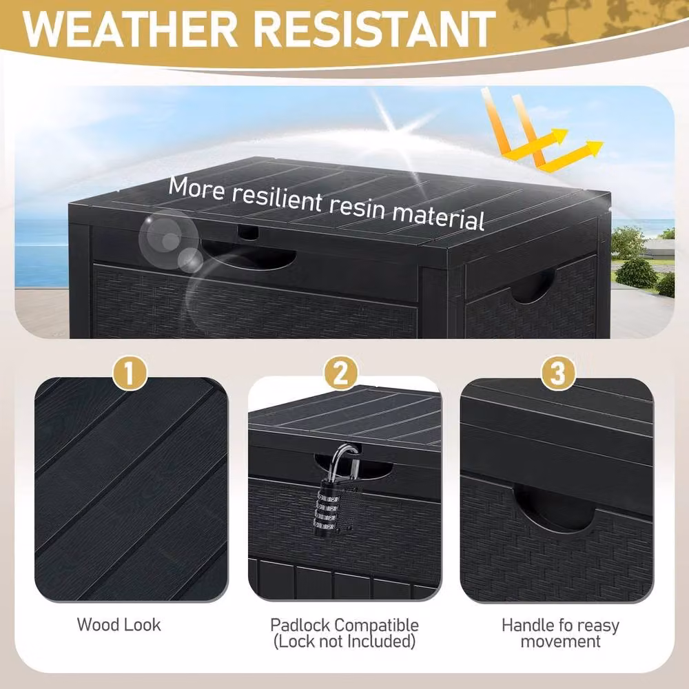 Havendro 126L Waterproof Outdoor Plastic Utility Storage Box in Matt Black – 4