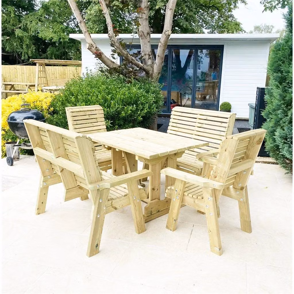 Marlborough Heavy Duty 6 Seater Garden Table and Chair Set in Beige Wood – 2