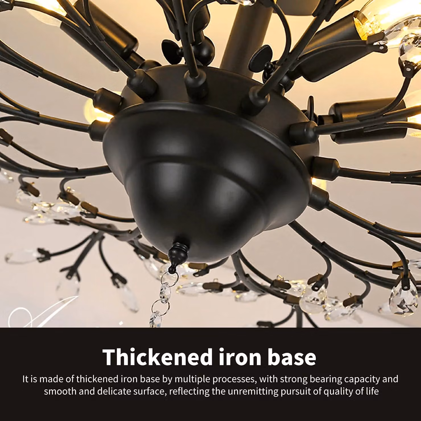 Garwarm 5-Light Dimmable Crystal Semi Flush Mount Ceiling Light in Black – 4