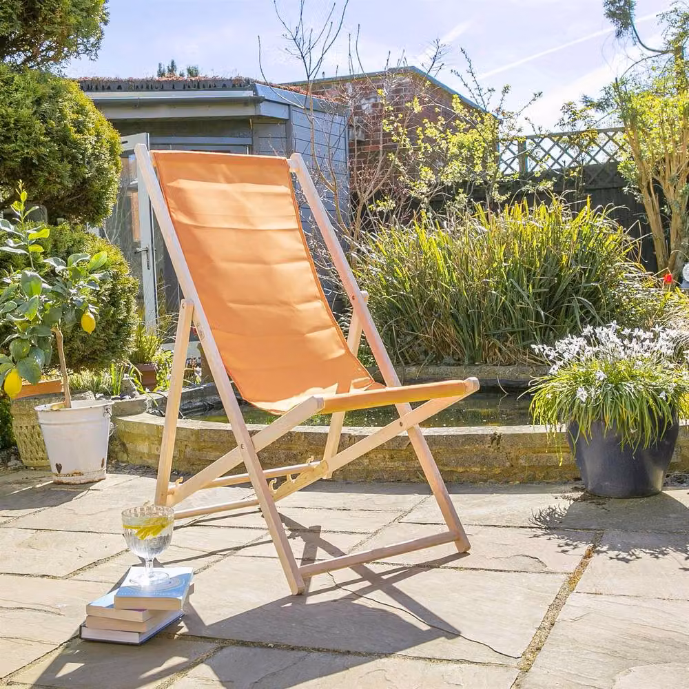 Harbour Housewares Orange Folding Wooden Deck Chairs, Pack of 2 – 2