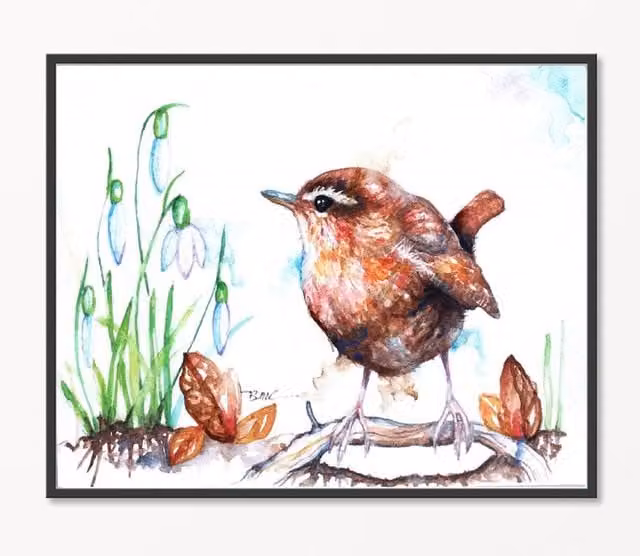 Be Coventry Floral Nature and Bird Framed Art Print in Brown and Black, W/H: 21 x 21 cm