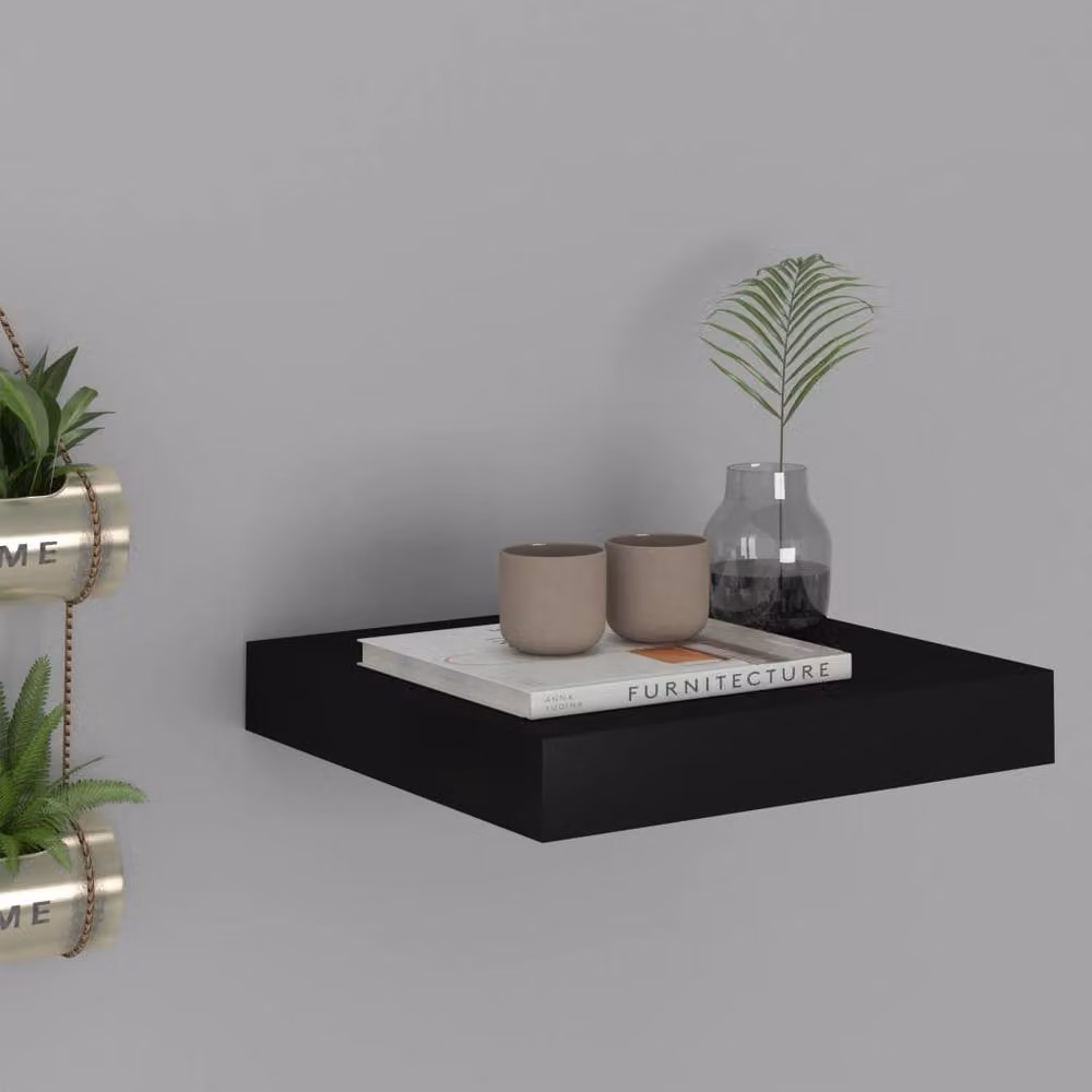 Berkfield Home Black Floating Wall Shelf with Back Panel, W/D/H: 23 x 23.5 x 3.8 cm – 2
