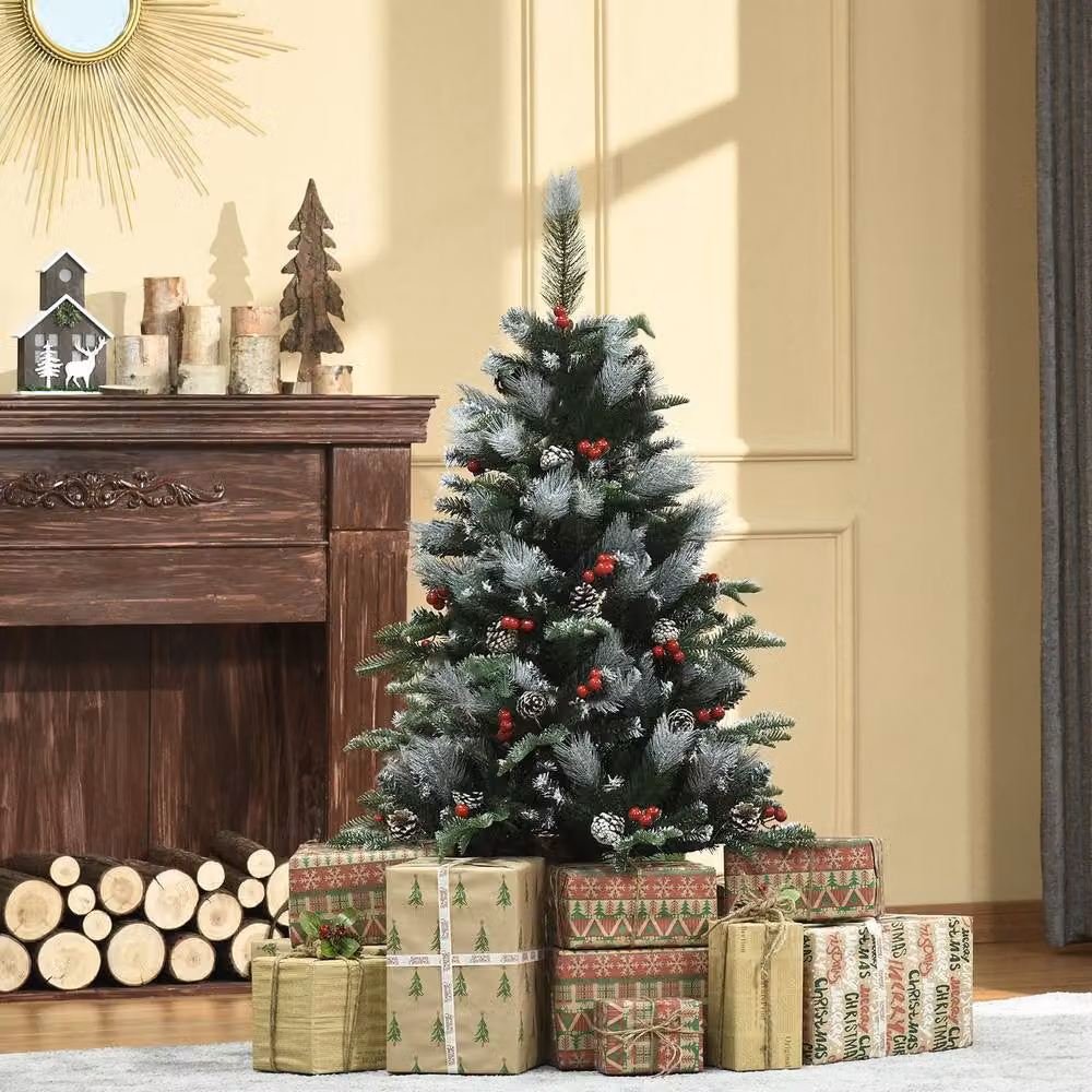 STILVORA Christmas Pencil Tree with Berries and Cones, Green, Red and White, Height: 120 cm – 3