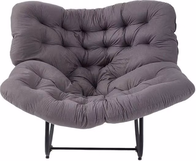 NESTLUNE Grey Large Rocking Lounge Chair with Thick Fabric Cushion and Metal Frame, W/D/H: 100 x 60 x 73 cm – 1
