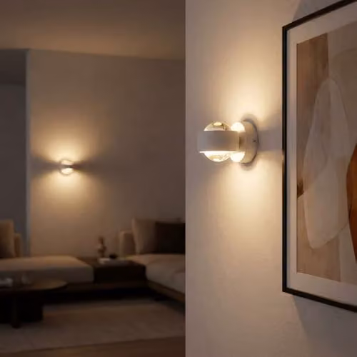 Netlighting Randi Integrated LED Wall Lamp with White Metal and Transparent Glass Sphere Shade, Warm White 3000K – 4