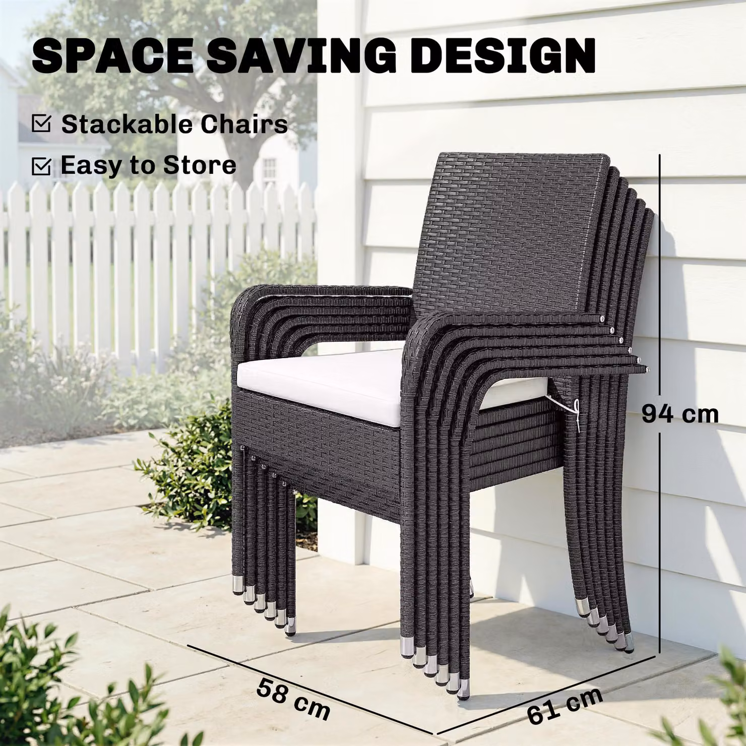 Outsunny 7 Piece Rattan Garden Furniture Set with Extendable Acacia Wood Tabletop and 6 Stackable Chairs – 7