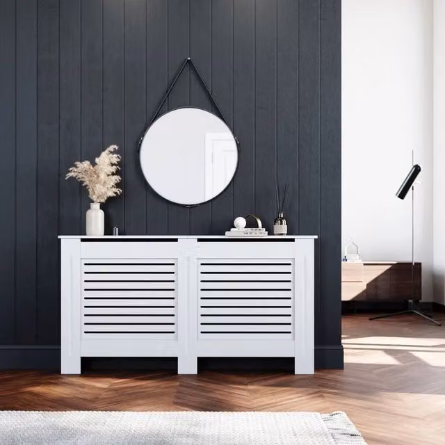 Nordara White MDF Wood Radiator Cover Cabinet with Horizontal Grill Shelf