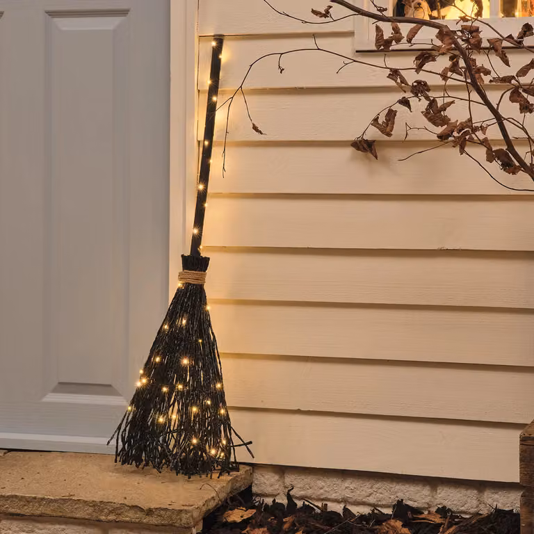 Lights4fun Black and Brown Witches Broom Outdoor LED Halloween Decoration