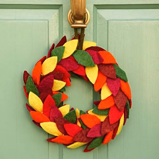 Paper High Multicolour Leaf Wreath with Floral Autumn Decor