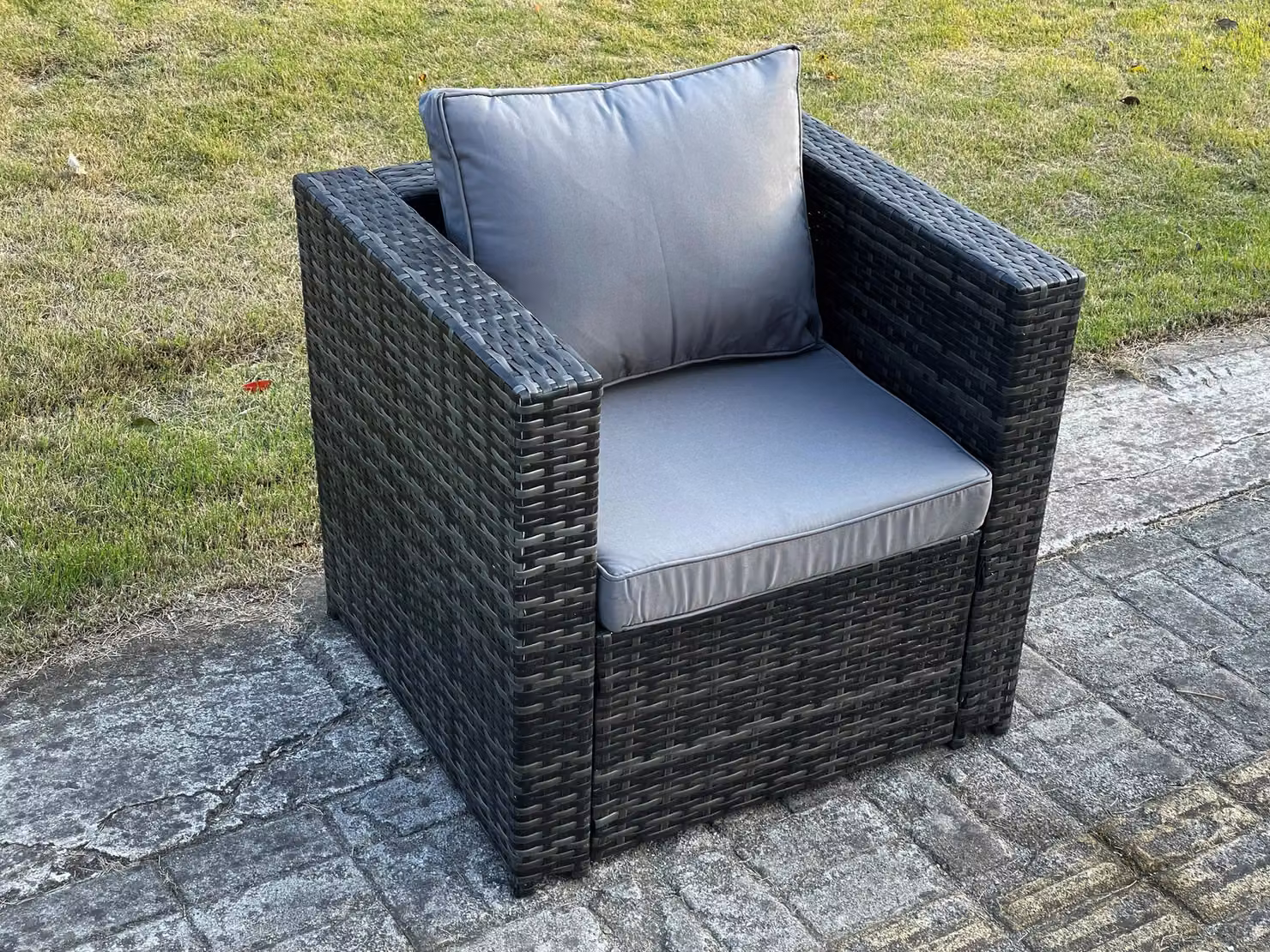 Fimous Rattan Garden Furniture Set in Dark Grey with Oblong Rectangular Coffee Table and 2 Chairs – 2