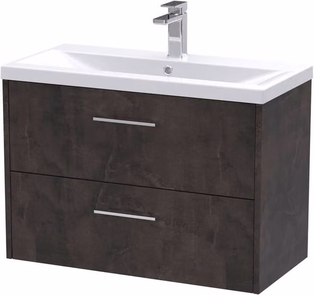 Balterley Winshill Contemporary 2 Drawer Wall Hung Vanity Basin Unit, Grey, Width: 80 cm