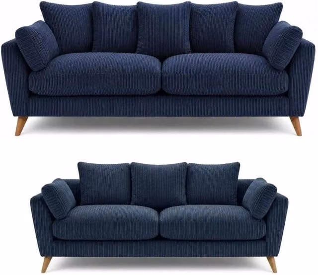 Bliss Furniture Harlow Jumbo Cord 3+2 Seater Sofa Set in Blue with Modern Tailored Design