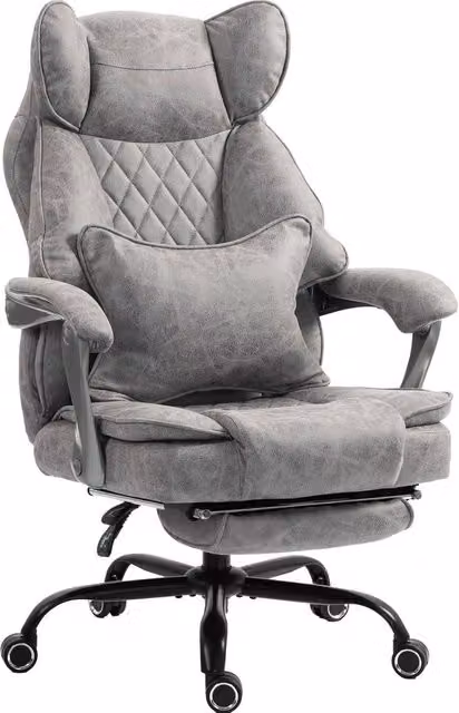 Rolipo Grey Synthetic Leather Reclining Big and Tall Executive Office Chair with Headrest and Foot Ring