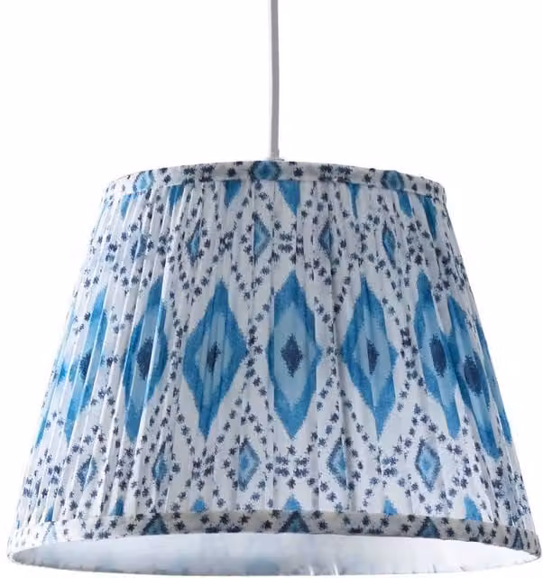 First Choice Lighting Ikat Blue Abstract Fabric Round Easy Fit Pendant Shade or Table Lampshade, Diameter: 30 cm – 1