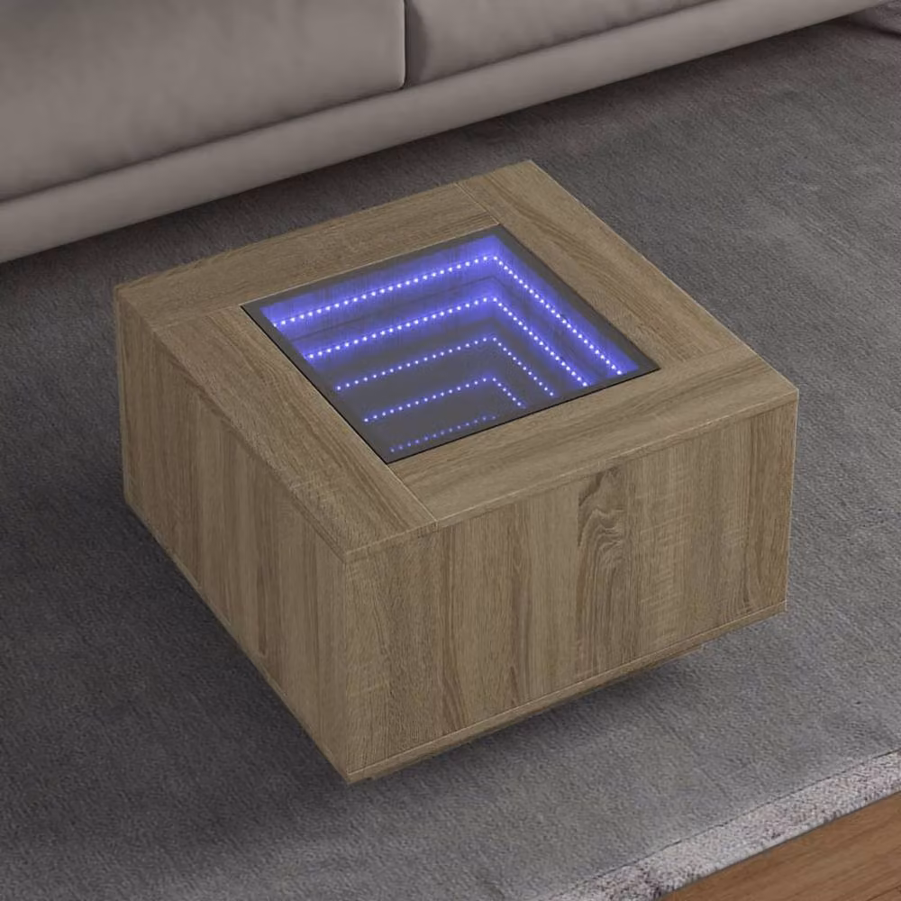 Berkfield Home Decorative LED Coffee Table in Sonoma Oak and Light Brown, W/D/H: 60 x 60 x 40 cm – 1