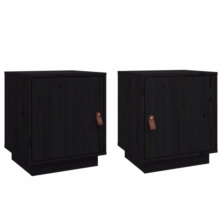 Berkfield Home Beautiful Set of 2 Black Solid Wood Pine Bedside Cabinets, W/D/H: 40 x 34 x 45 cm