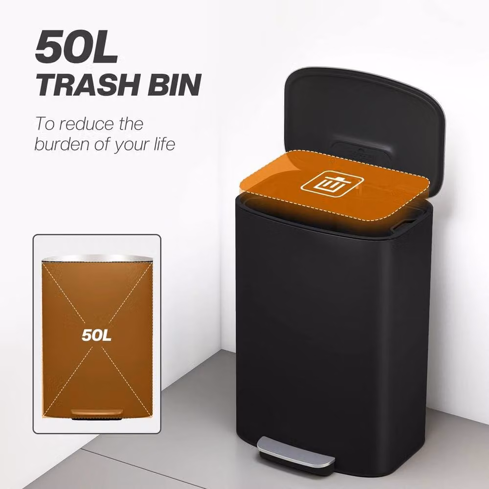 NESTLUNE 50L Black and Silver Pedal Bin with Soft-Close Lid, Height: 100 cm, Width: 15 cm, Depth: 15 cm – 5