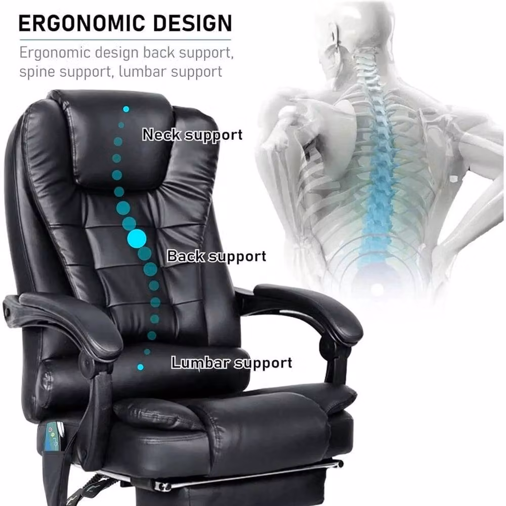 FORGEVIO 6 Point Massage Office Task Chair in Black Synthetic Leather with Armrests and Foot Ring – 4