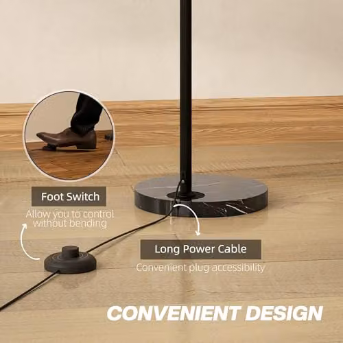HOMCOM Modern Adjustable Arc Floor Lamp in Black with Marble Base and Foot Switch, Height: 167 cm – 3