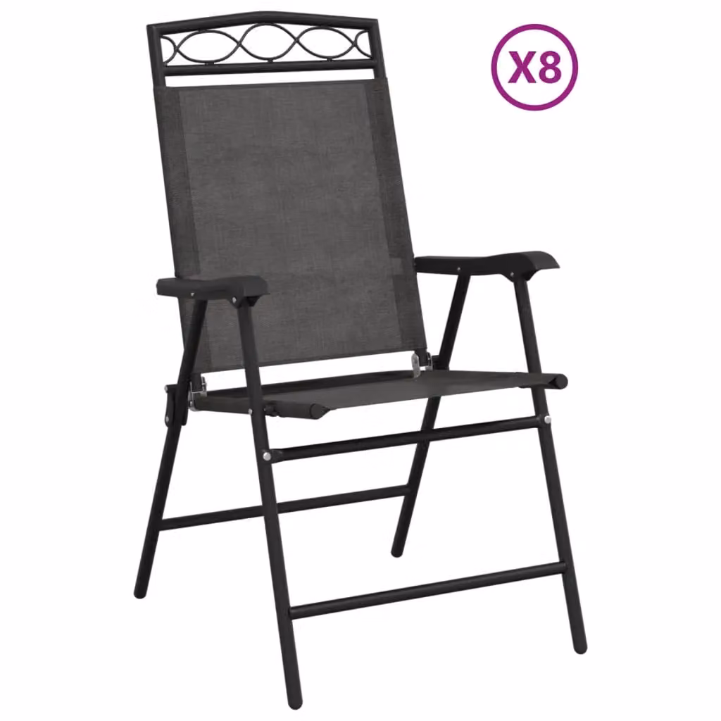 Berkfield Home Set of 8 Folding Garden Chairs in Melange Grey Steel and Textilene – 2