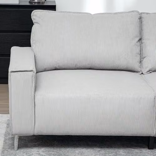 HOMCOM Modern 3 Seater Corduroy Fabric Sofa in Light Grey with Spring Cushions and Back Pillows – 3