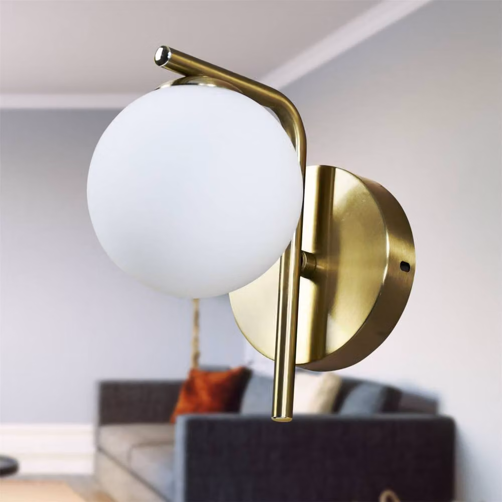 First Choice Lighting Grosvenor Modern Wall Light with Gold Brass Finish and White Glass Sphere – 3