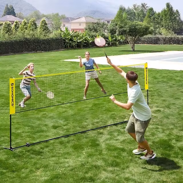 The Bazaarist Portable Outdoor Badminton and Volleyball Net Set with Adjustable Poles, 4m Multi-Sport Game Kit in Yellow and Black