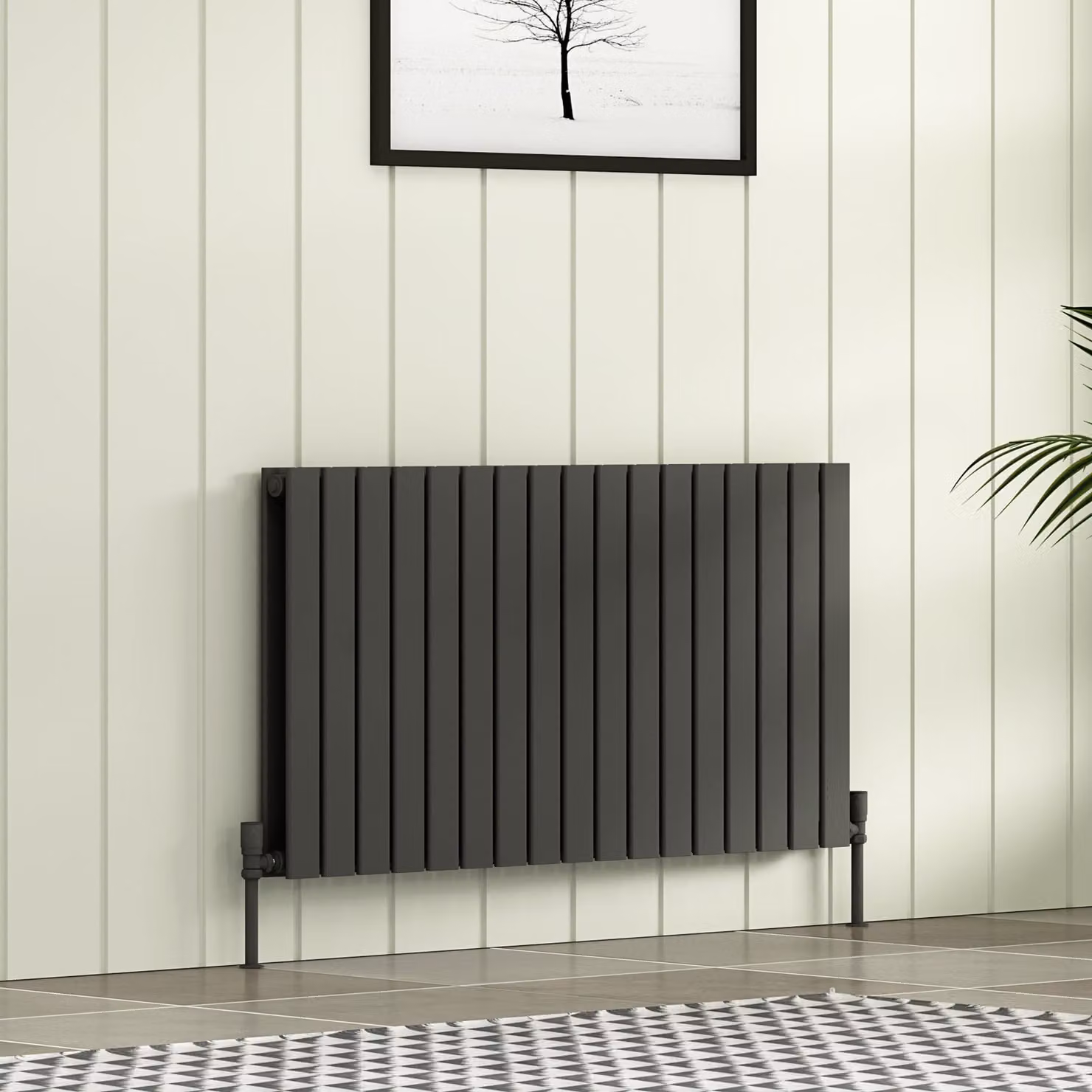 Aurexa Anthracite Double Flat Panel Horizontal Designer Steel Radiator, W: 1156 mm, H: 600 mm, D: 60 mm