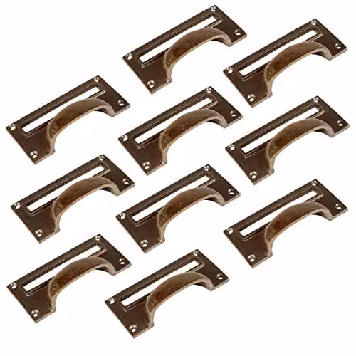 Hammer and Tongs Brass Filing Cabinet Drawer Pulls with Shell Card Frames, Pack of 10, Gold, W100mm x H50mm