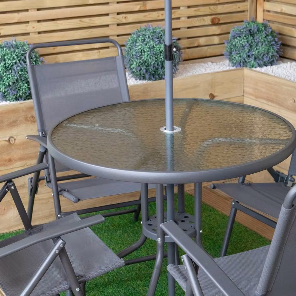 FORGEVIO Modern Matt Grey Round Outdoor Garden Table for 4 Adults – 2
