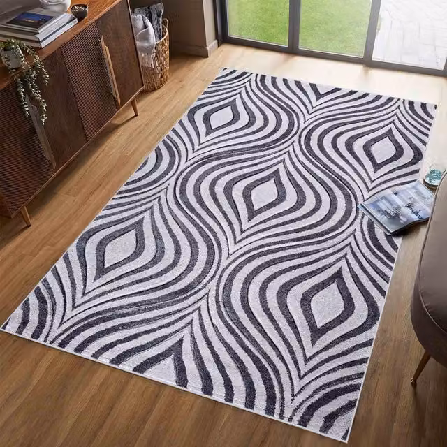 Desire Rugs Valencia Modern Ogee Design Carved Area Rug Runner, Grey, W: 60 cm, L: 220 cm