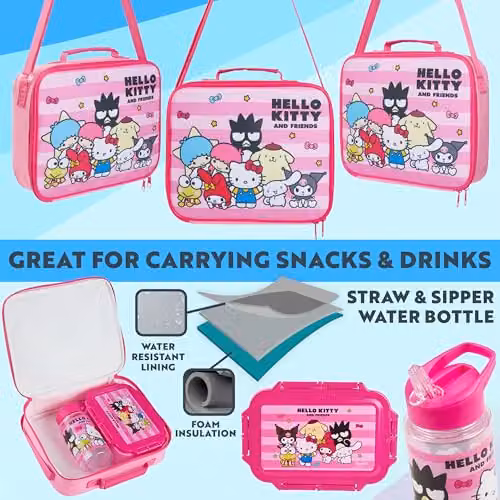 Get Trend Hello Kitty 3 Piece Lunch Set with Water Bottle and Bento Box, Pink, BPA Free – 3