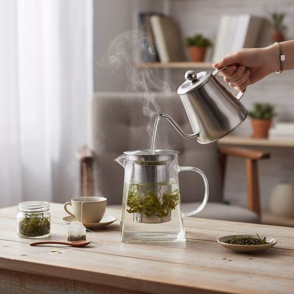 Four Candle Glass Infuser Teapot in Clear, 780ml – 2