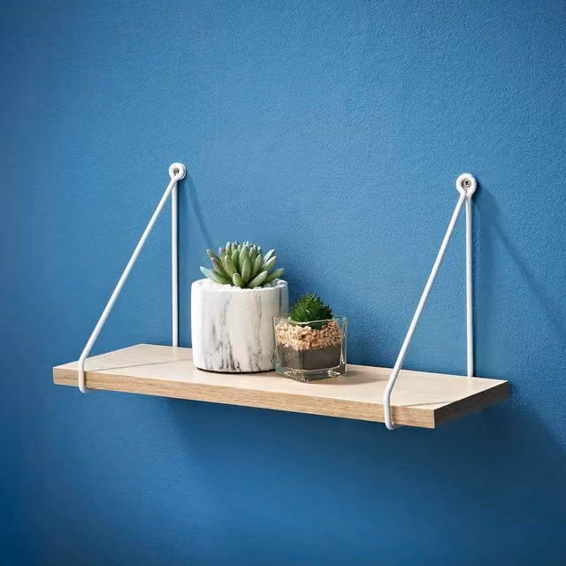 SPOT ON DEALZ Industrial Oak Floating Wall Shelf with White Metal Frame, Width: 40 cm