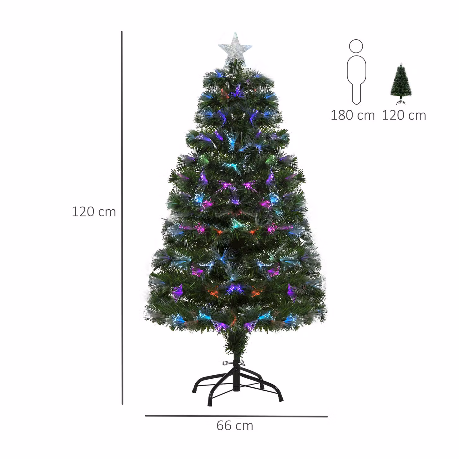 HOMCOM 1.2m Tall Green Artificial Fiber Optic Christmas Tree with Multicolour LED Lights and Flash Mode – 3
