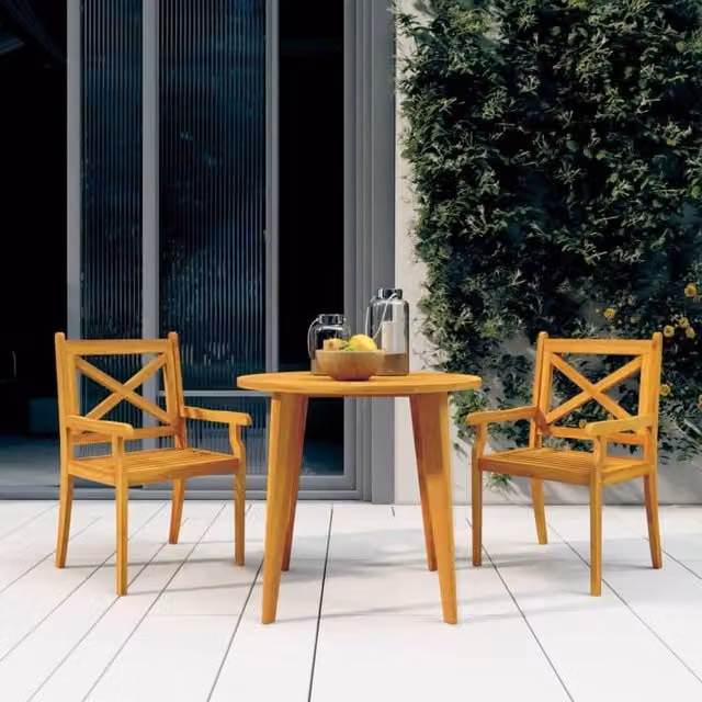 Berkfield Home 3 Piece Rustic Acacia Wood Garden Dining Set in Brown – 1