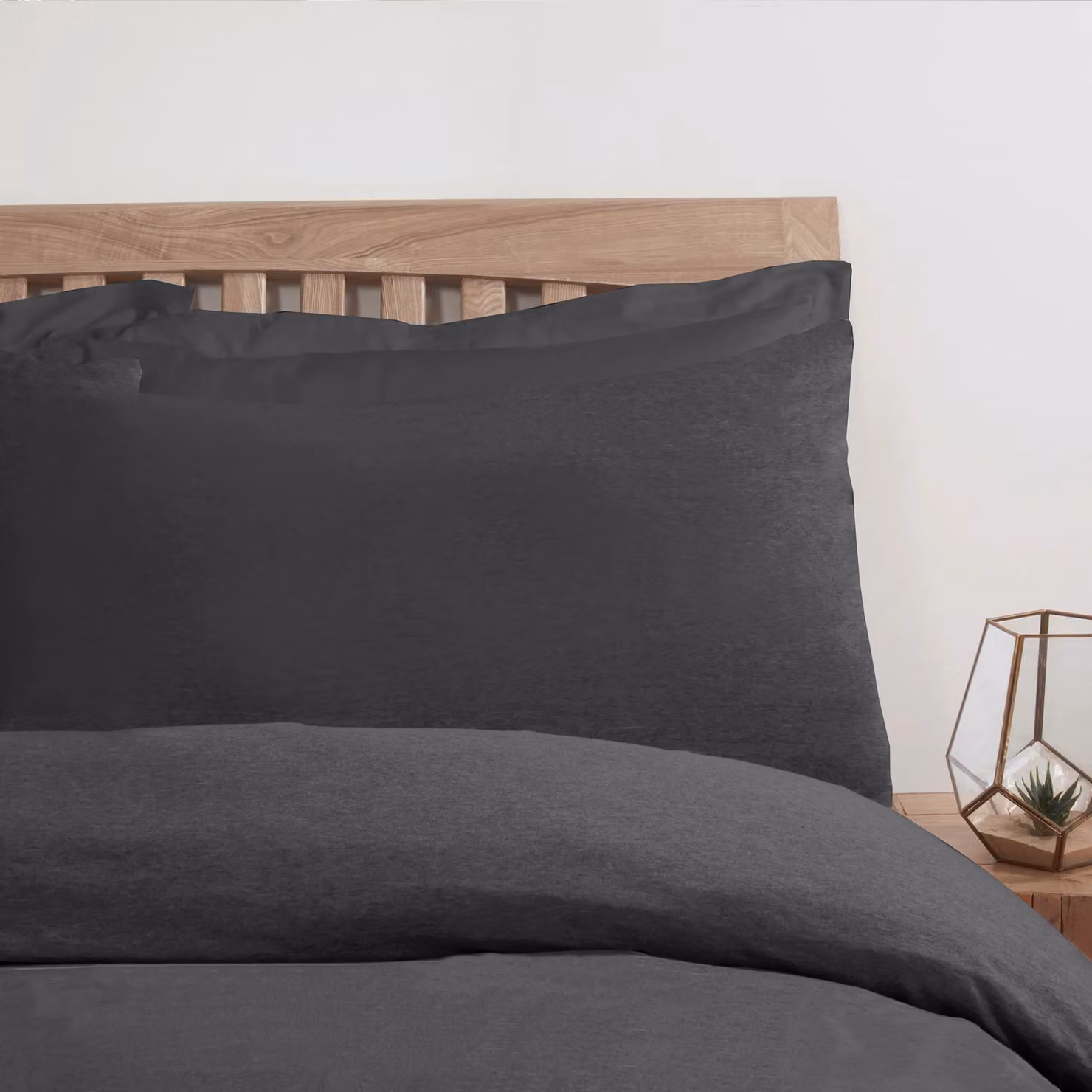 Smart Living Jersey Melange Polycotton Fitted Bedsheet in Anthracite Grey, W/D/H: 180 x 200 cm – 2