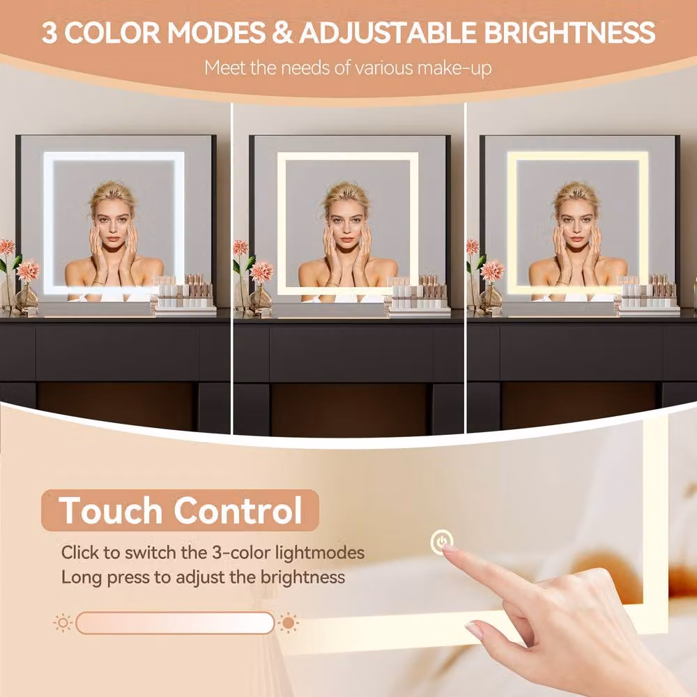 MCC Direct Toronto Black Glossy Dressing Table with Adjustable LED Mirror – 4
