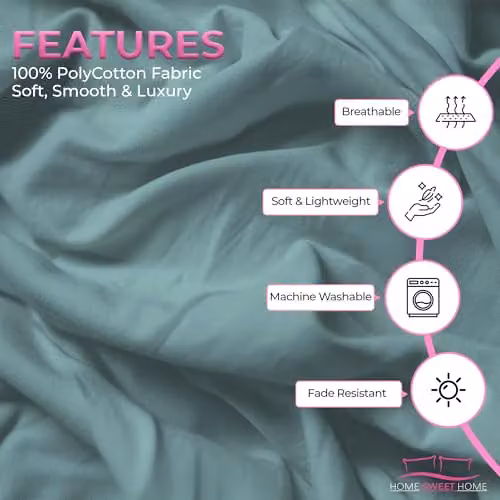 Snug City Home Sweet Home UK Polycotton Plain Dyed Housewife Pillowcase Pair in Mint, W: 48 cm x L: 74 cm – 3