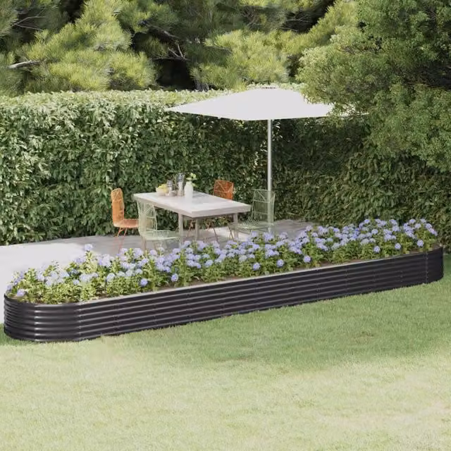 Berkfield Home Garden Powder-coated Steel Raised Bed in Anthracite Black, W/D/H: 507 x 100 x 36 cm