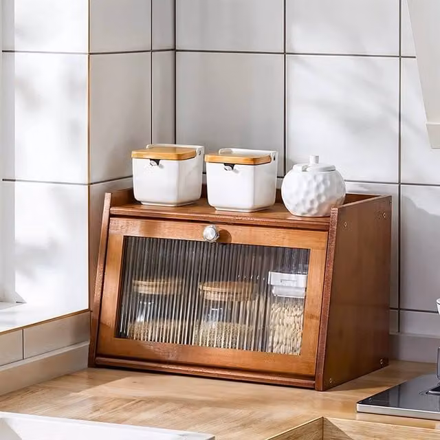 EONLION 2 Tier Bamboo and Wood Bread Box in Brown, Width: 100 cm – 1