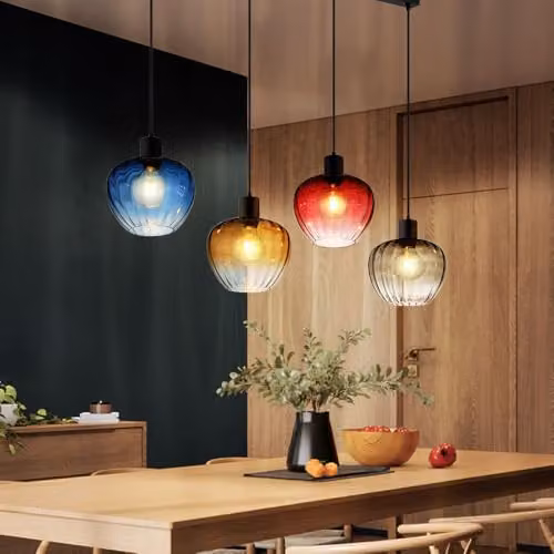 Nowa Retro Glass Pendant Light with Black Metal Frame, 4x E27 Sockets, Multicolour, L 108 x W 24 x H 120 cm – 3