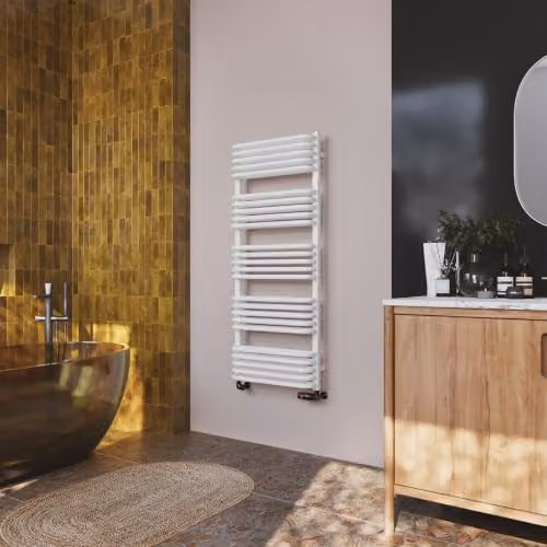 UK Radiators Crossmoor White Round Tube Designer Heated Towel Rail, H: 126.9 cm, W: 50 cm – 2